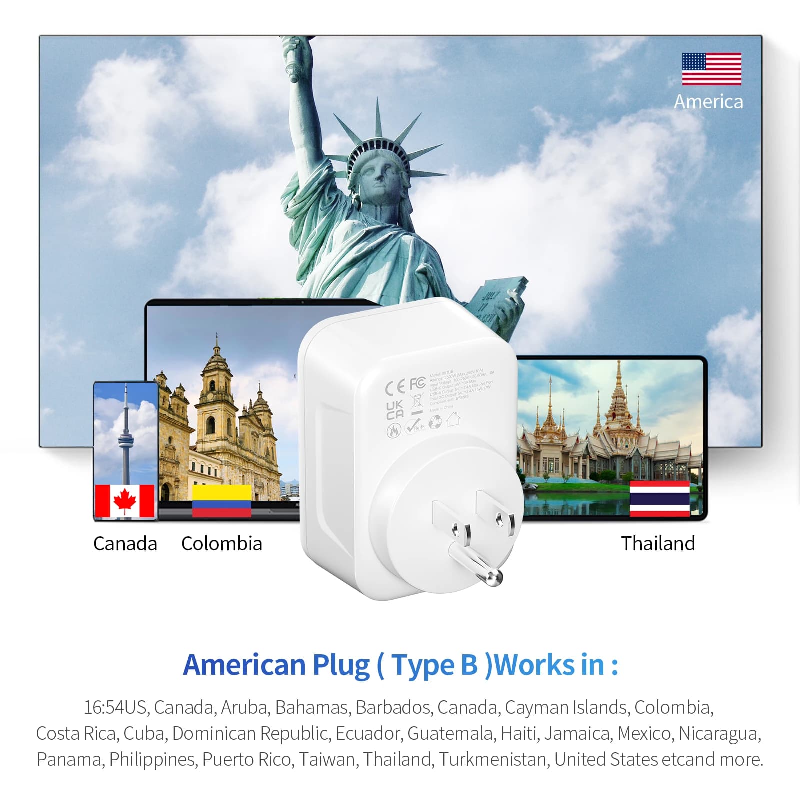 Travel Plug Adapter UK To US Multi Socket 4 USB Switched Extension New Mscien UK — image 3
