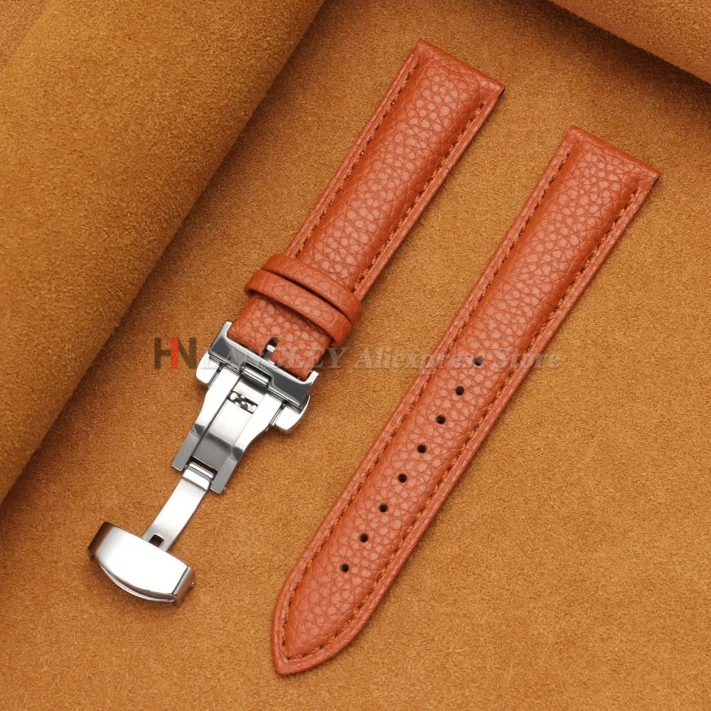 Calfskin Watch Band Leather Strap Butterfly Buckle 12-24mm New Litchi Grain New — image 13