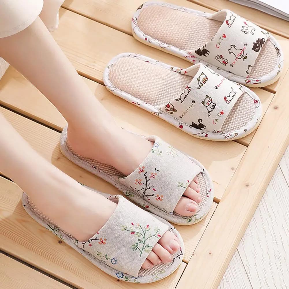 Women's Home Slippers Breathable Linen Lightweight Indoor Slip On Shoes — image 5