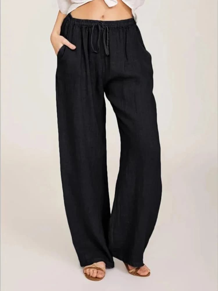 Women Cotton Linen Pants High Waist Wide-Leg Trousers Casual Summer Hemp — image 7