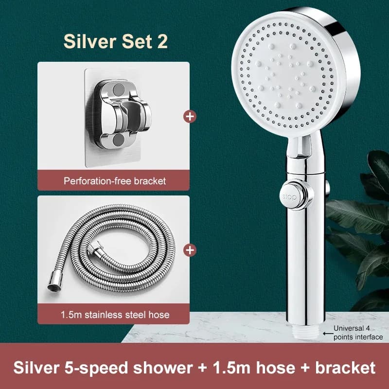 High Pressure Shower Head Set 5 Modes Water Saving with One-Touch Stop — image 10