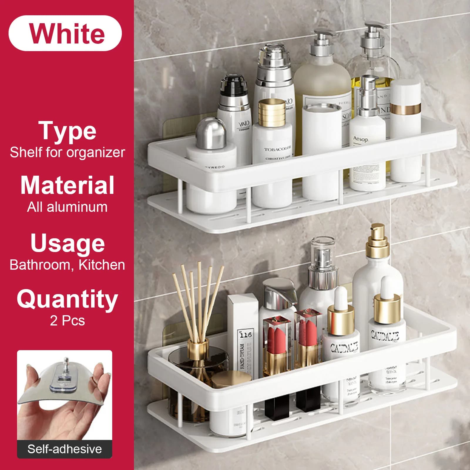 No Drill Shower Corner Shelf Wall Mounted Bathroom Rack for Shampoo Storage — image 16