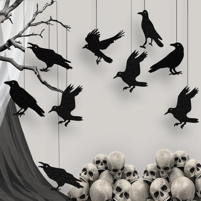 Halloween Black Crow Hanging Banner Garland Birdcage Paper Pendant Ornament