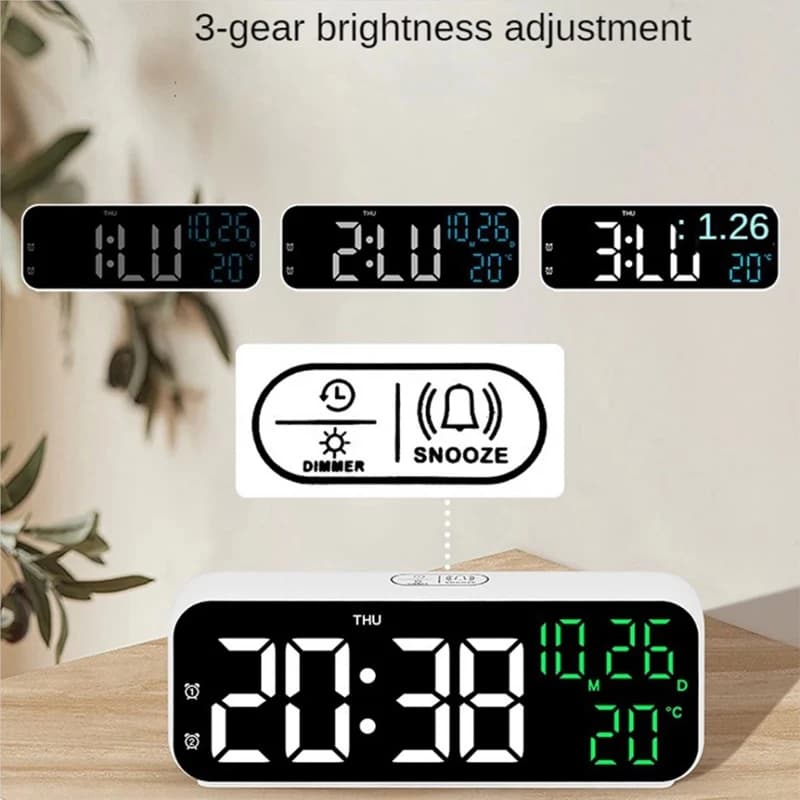 Digital Alarm Clock LED Display Temperature Date Week 12/24H Wall & Night — image 3