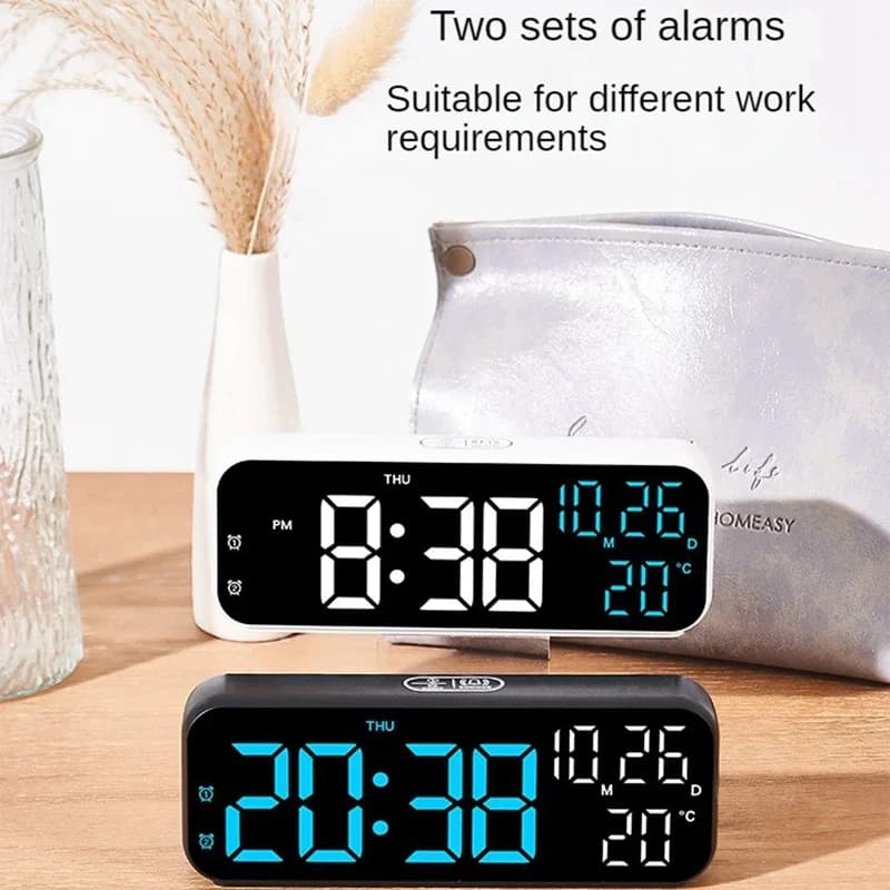 Digital Alarm Clock LED Display Temperature Date Week 12/24H Wall & Night — image 2
