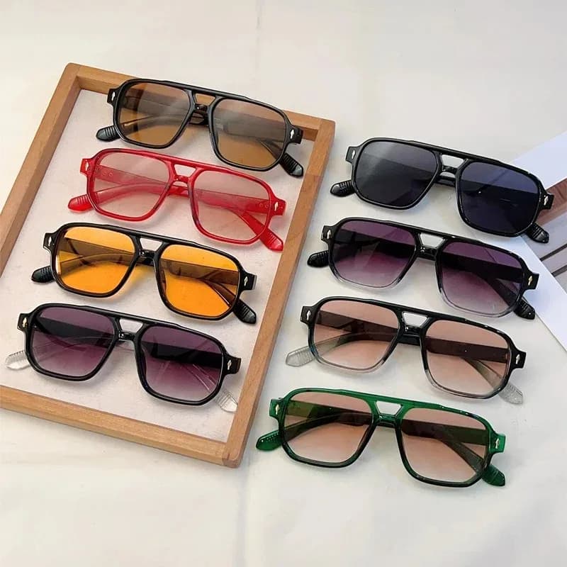 Vintage Double Bridge Square Sunglasses Fashion Rivets UV400 Ocean Lens — image 6