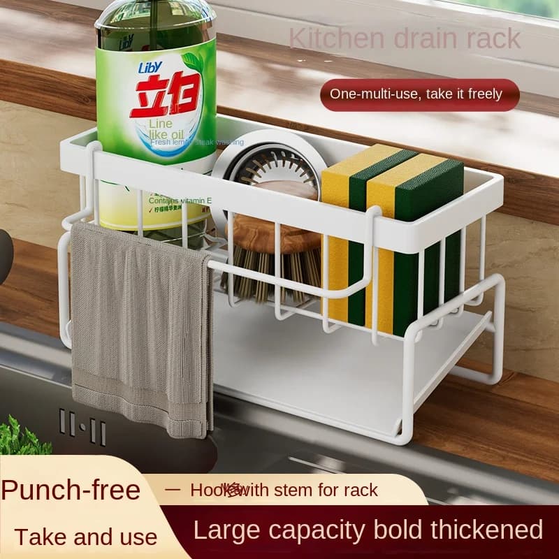 Stainless Steel Kitchen Sink Drainage Rack Sponge Holder Storage Shelf — image 3