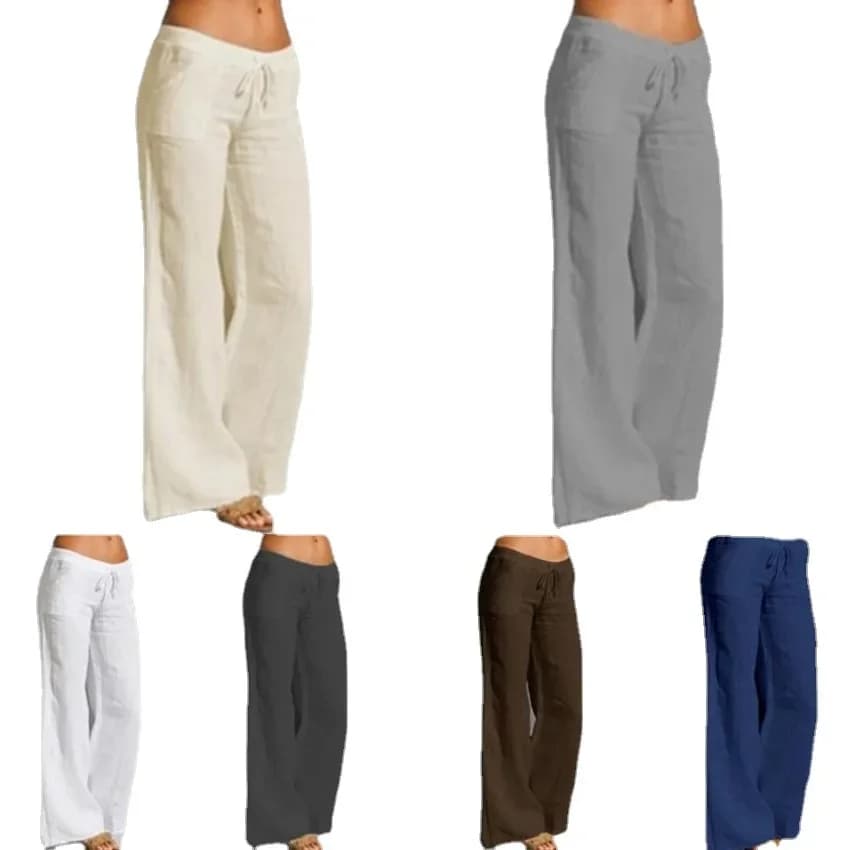 Women's High-Waisted Bell Bottom Pants Cotton Linen Casual Comfort Fit New Best — image 5