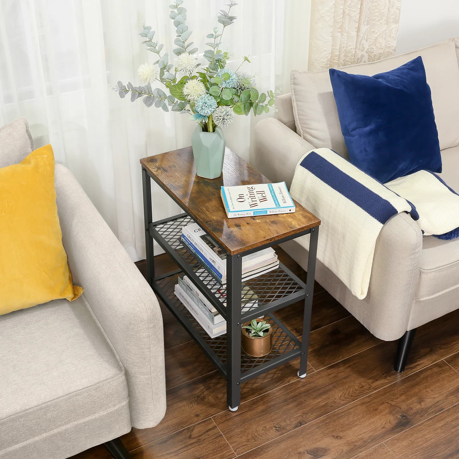 Side Table Console Table 2 Shelves Mesh Storage Hallway Living Room New VASAGLE — image 5