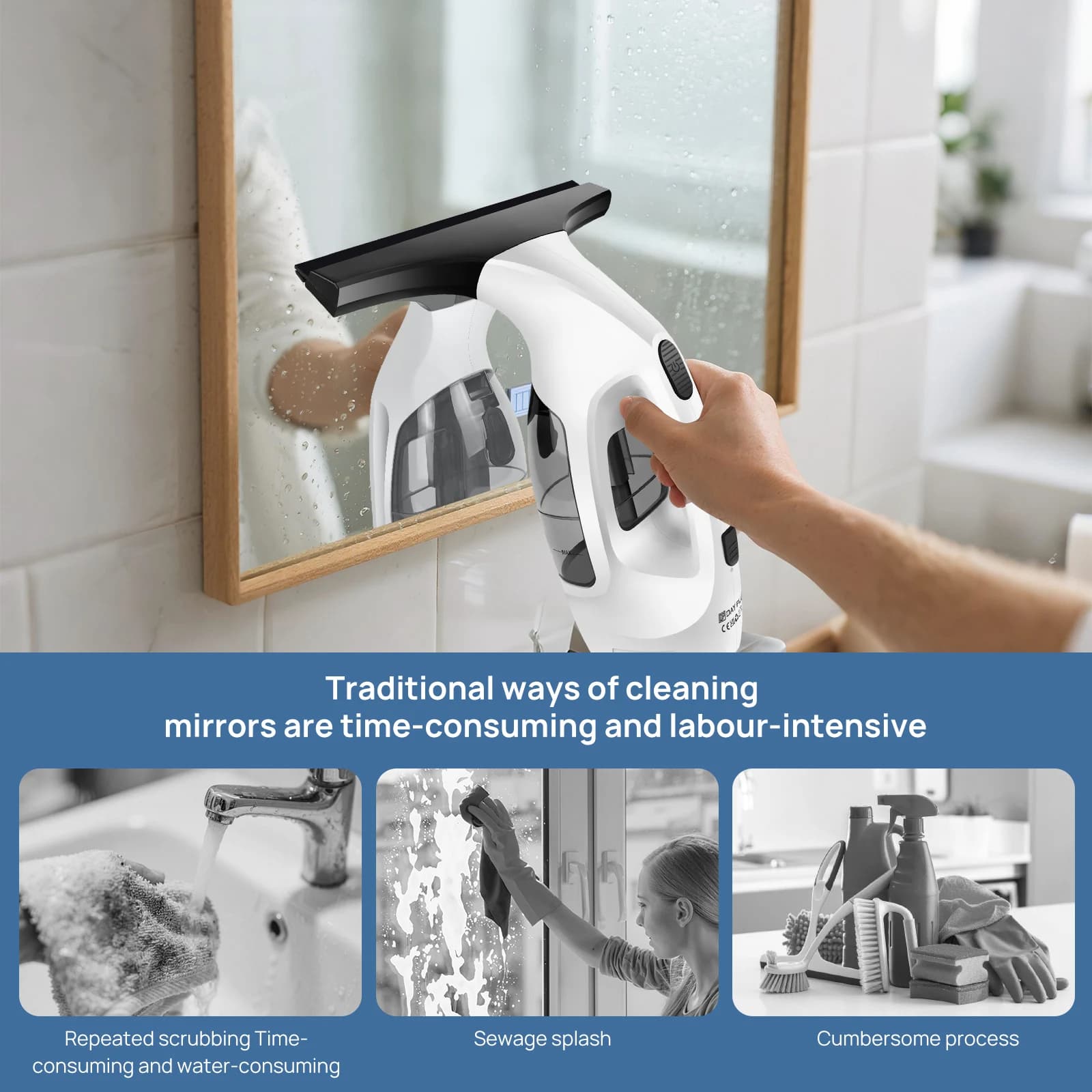 Cordless Window Vacuum Cleaner Rechargeable Glass Shower Mirror Squeegee Cleaner — image 3