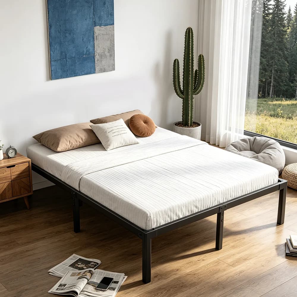 Heavy Duty Black Steel Metal Bed Frame Platform Base 14 Inch Storage Box Spring — image 4