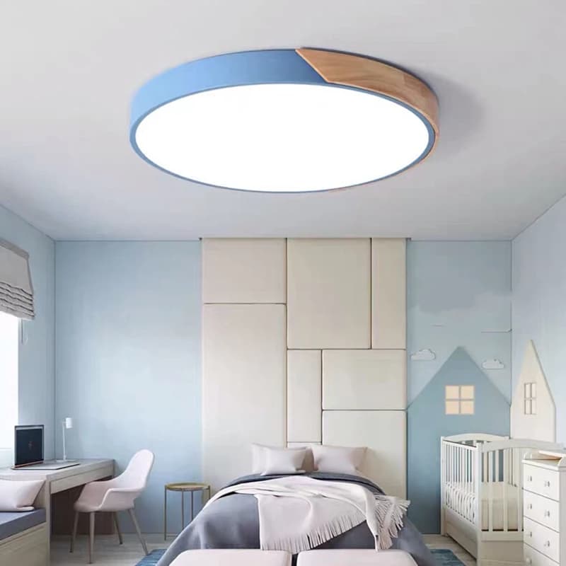 LED Ceiling Light Modern Chandelier Round Wood Fixture Living Room Bedroom — image 9