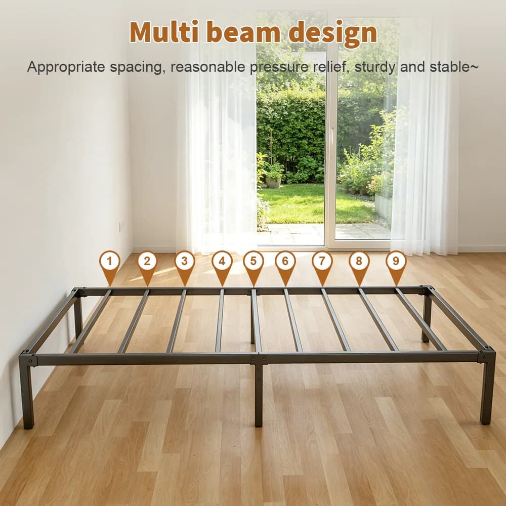 Heavy Duty Black Steel Metal Bed Frame Platform Base 14 Inch Storage Box Spring — image 3