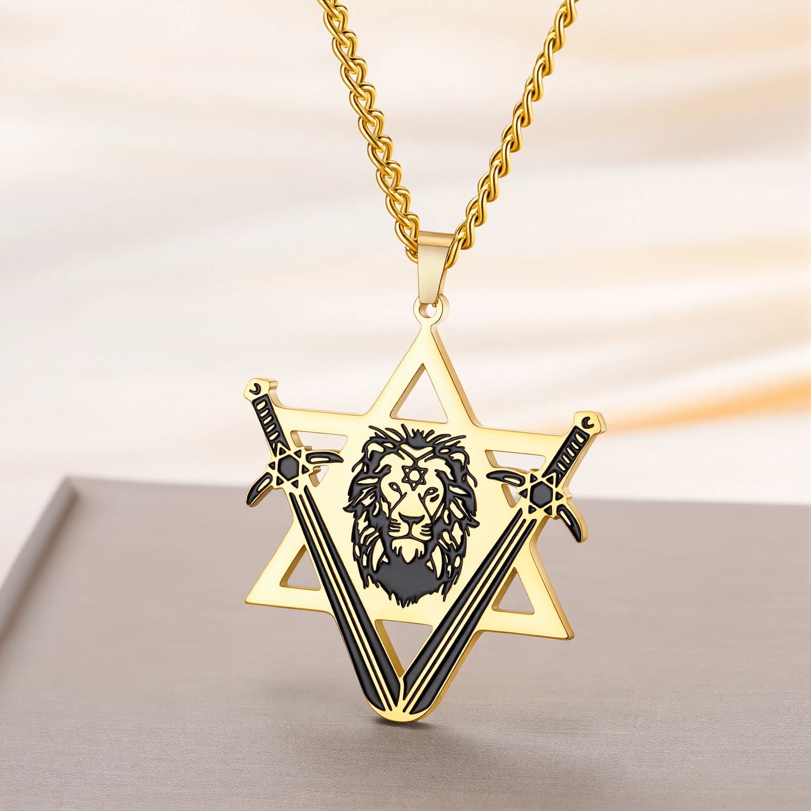 Punk Star of David Lion Head Pendant Necklace Stainless Steel for Women — image 4