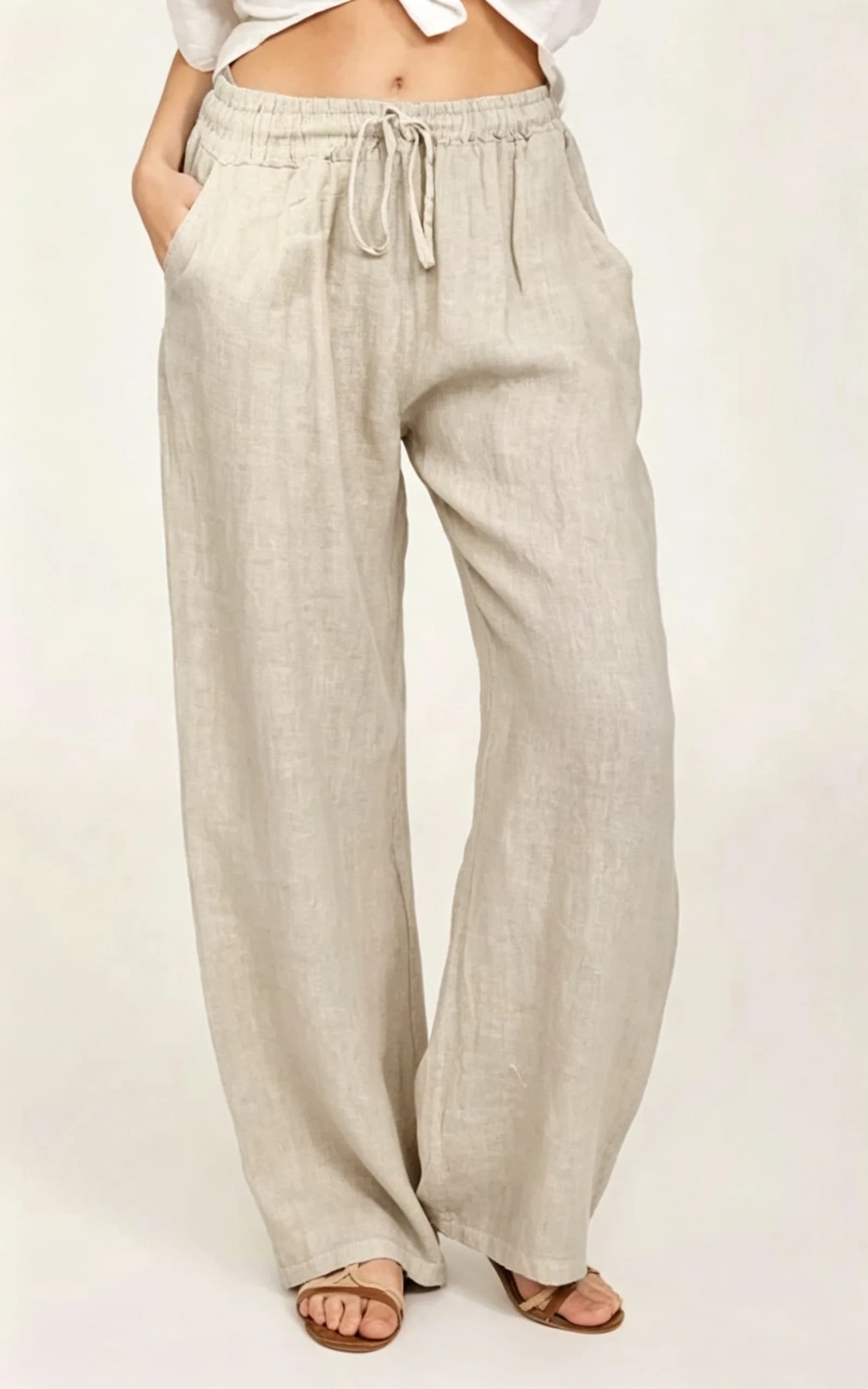 Women Cotton Linen Pants High Waist Wide-Leg Trousers Casual Summer Hemp — image 8