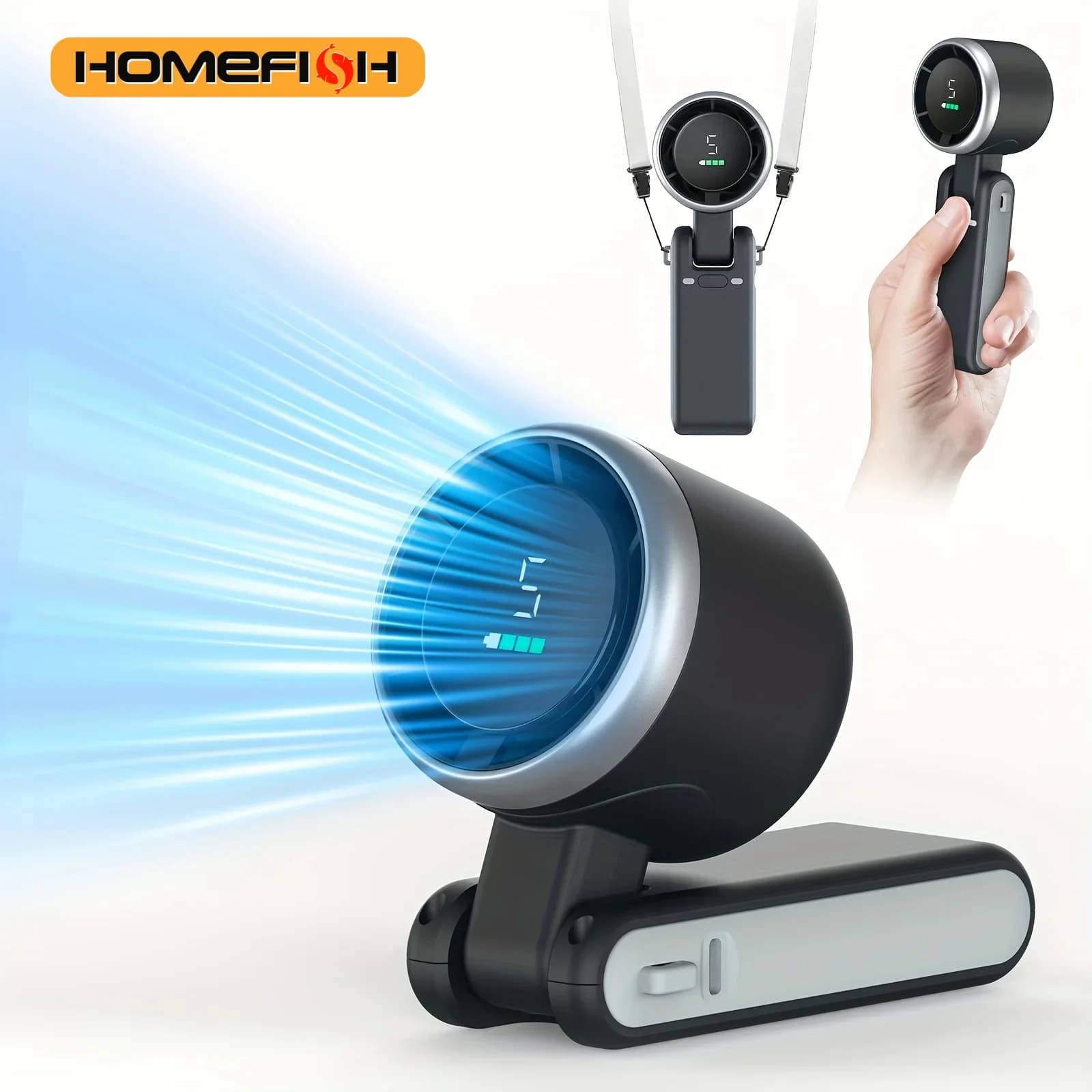3-in-1 Rechargeable Mini Fan USB Portable Desk Neck Handheld 180° Travel Cooling Fan — image 4