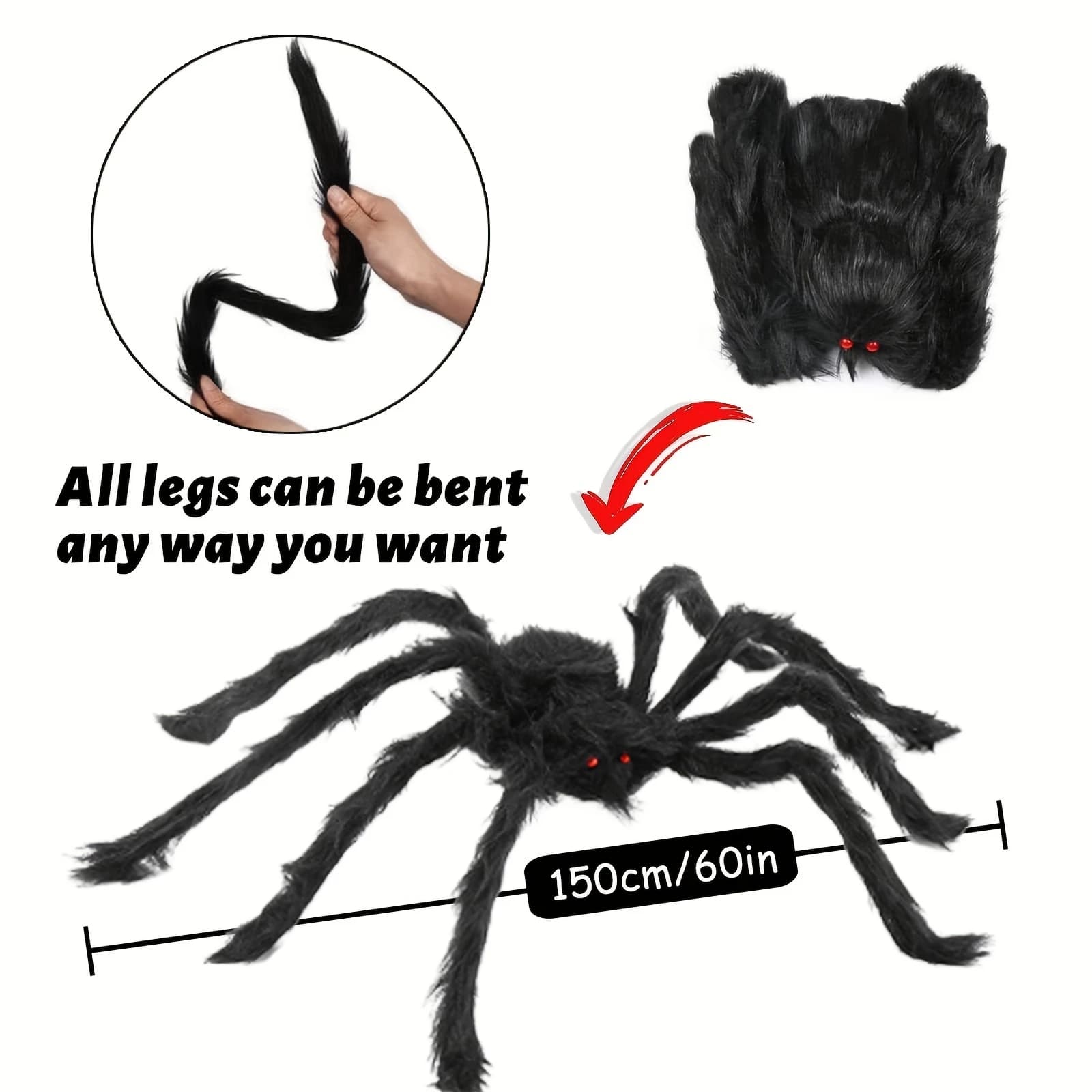 Giant Plush Black Spider 47 Inch Halloween Decoration Web Party Realistic — image 4