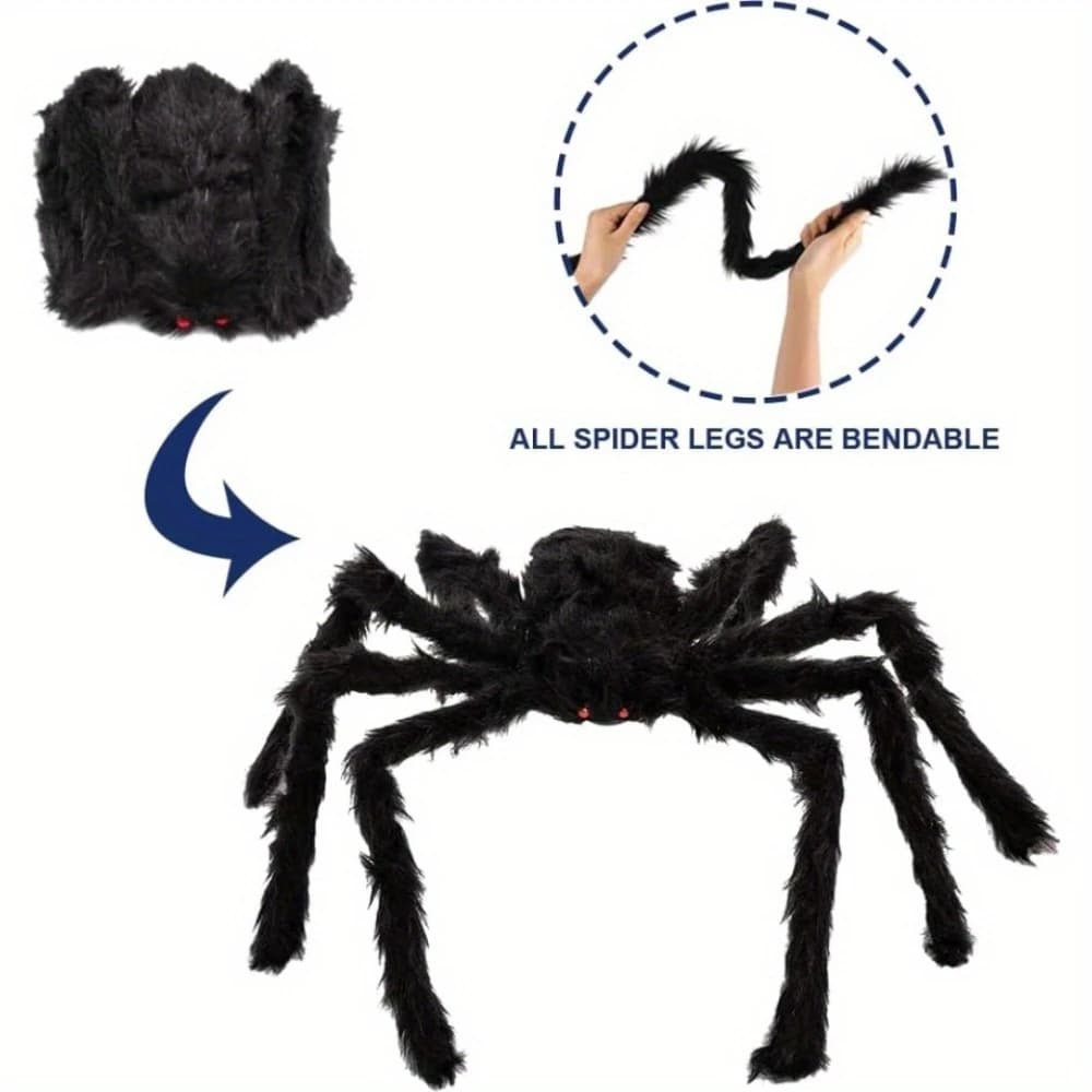 Giant Plush Black Spider 47 Inch Halloween Decoration Web Party Realistic — image 5