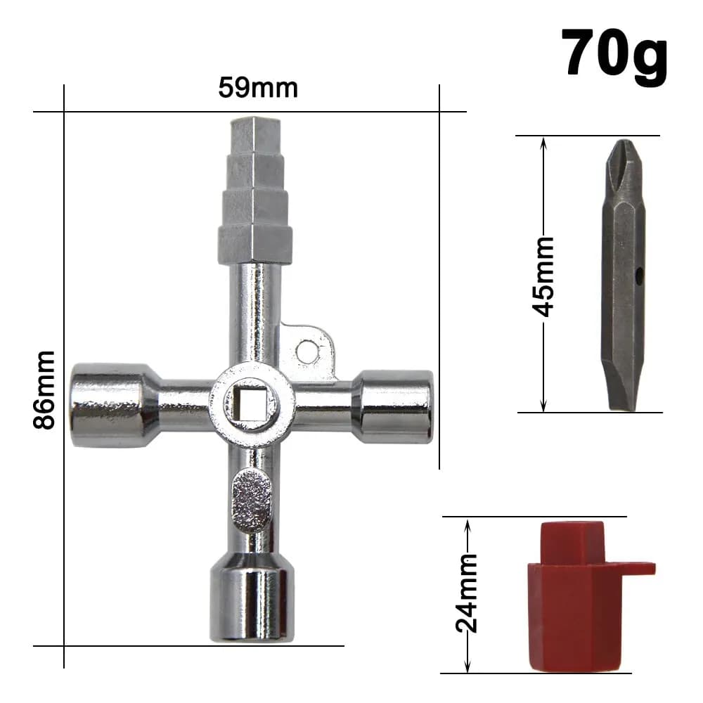 4-in-1 Silver Key Wrench Screwdriver Tool Set for Electrical Cabinet Elevator — image 2