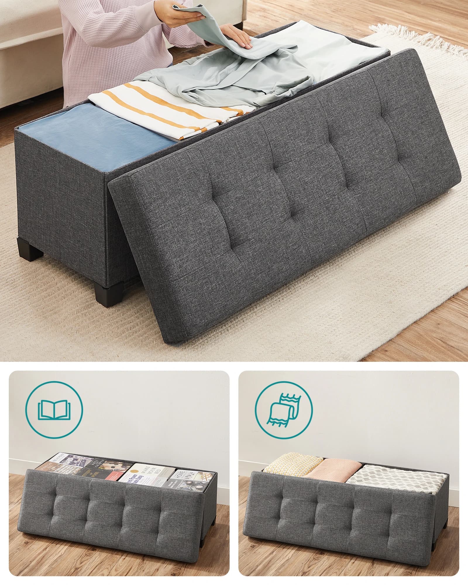 Storage Ottoman Bench Foldable Foot Rest End of Bed Chest New SONGMICS with Legs — image 3