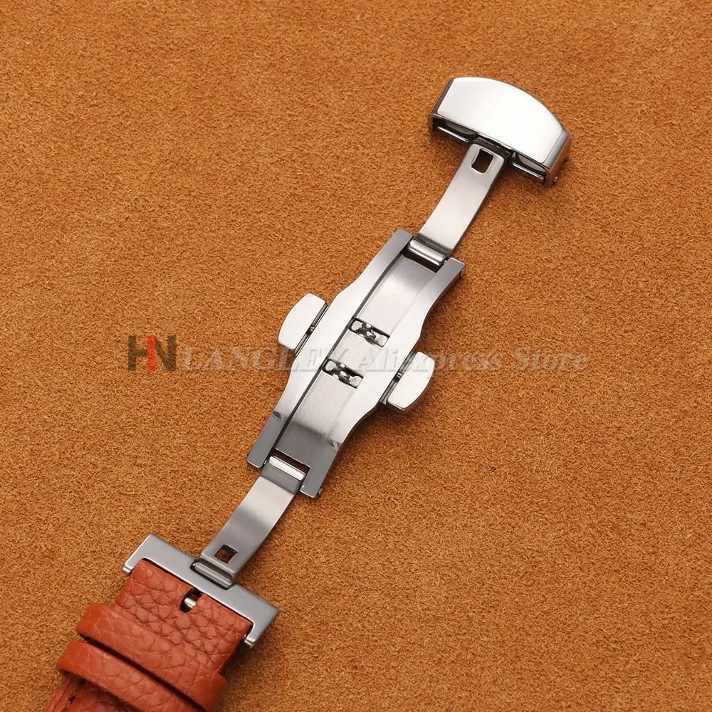 Calfskin Watch Band Leather Strap Butterfly Buckle 12-24mm New Litchi Grain New — image 3