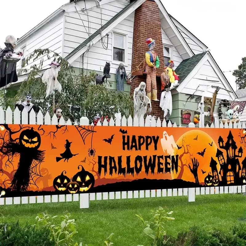 Halloween Fence Banner Pumpkin Scarecrow Ghost Outdoor Yard Decor