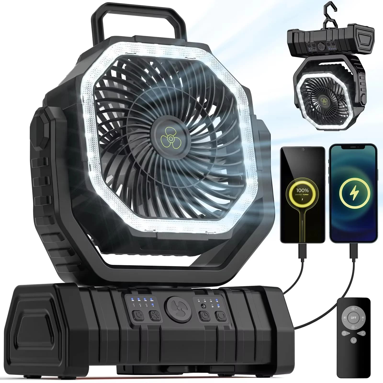 Camping Fan 20000mAh Battery Powered Rechargeable with LED Light Portable UK — image 9