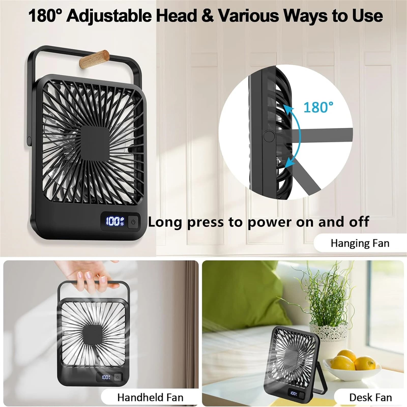 Portable USB Rechargeable Desk Fan 180° Tilt Foldable Personal Cooling Fan — image 2