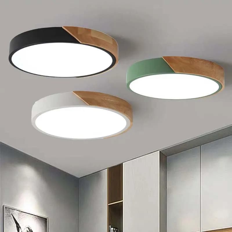 LED Ceiling Light Modern Chandelier Round Wood Fixture Living Room Bedroom