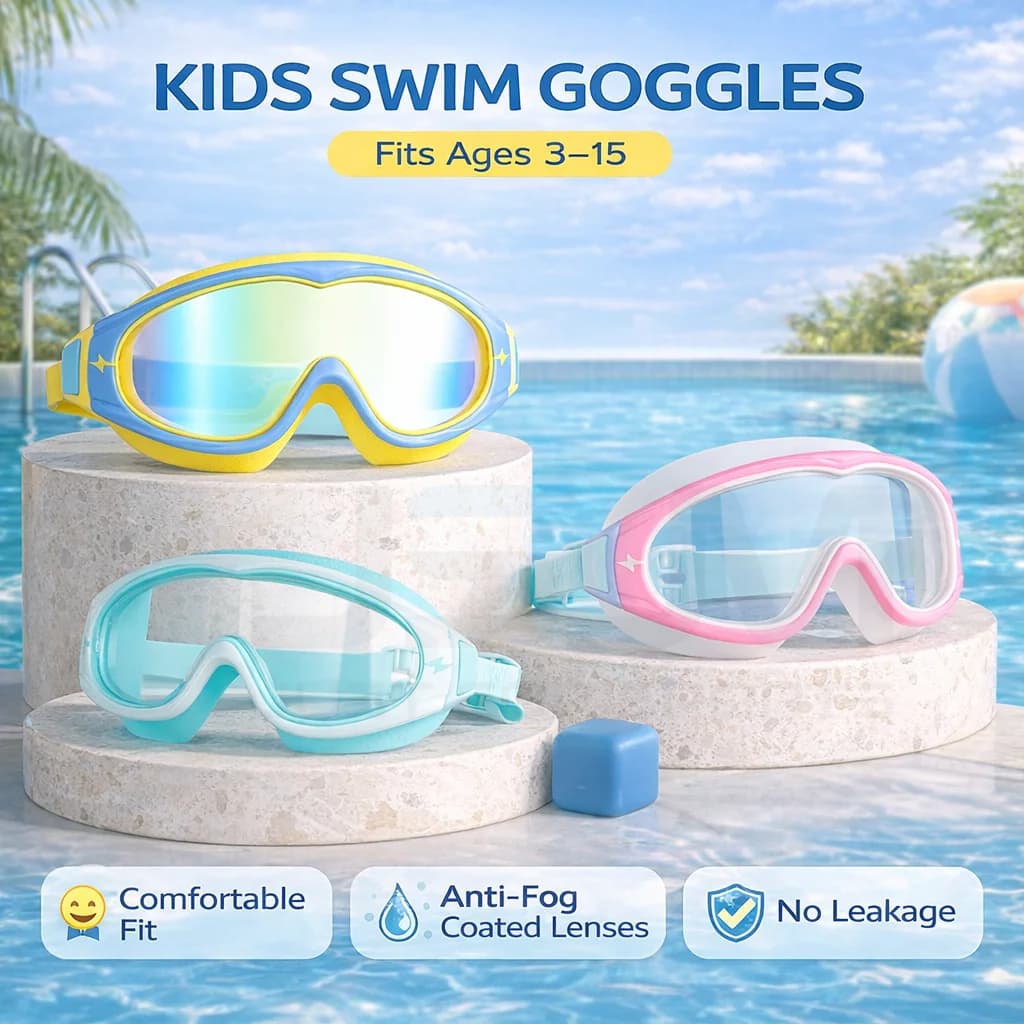 Kids Swimming Goggles Anti-Fog Wide View Big Frame for Boys Girls Ages 3-15 — image 2