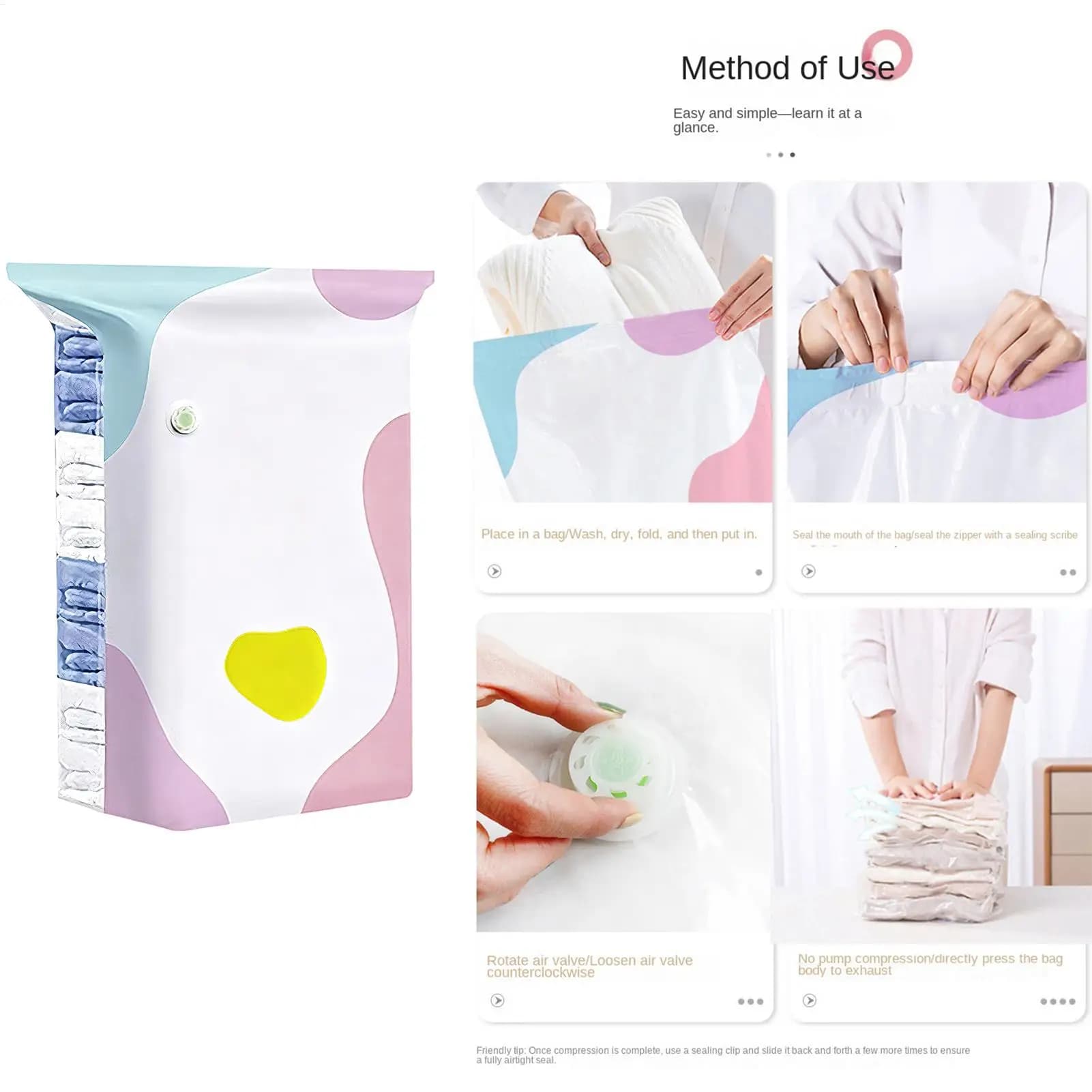 Vacuum Storage Bags for Clothes No-Pump Compression Space Saving Sealing — image 4