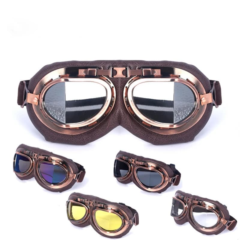 Vintage Leather Motorcycle Goggles Retro Pilot Dirt Bike Goggles for Jet Helmet — image 3