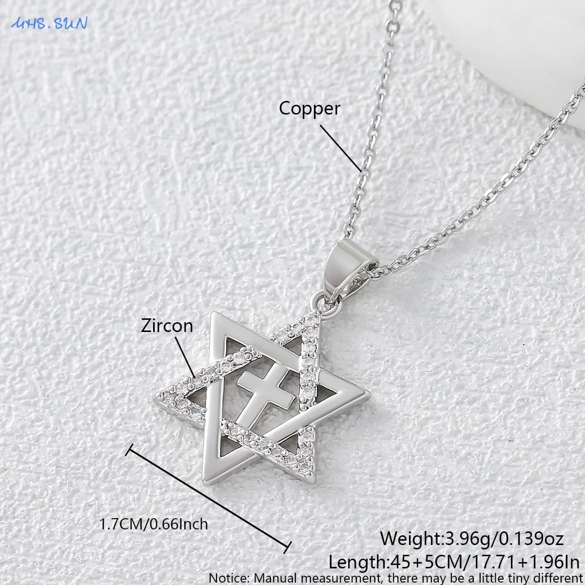 Zircon Hexagram Star of David Pendant Necklace Gold Silver Inlaid — image 11