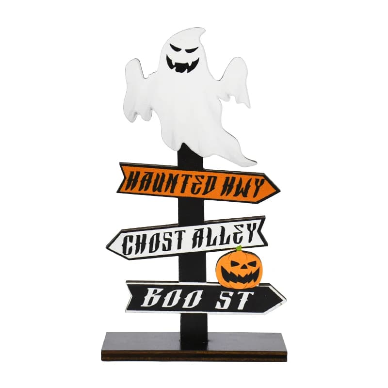 Halloween Wooden Ornament Ghost Pumpkin Skull Horror Desktop Decoration — image 2
