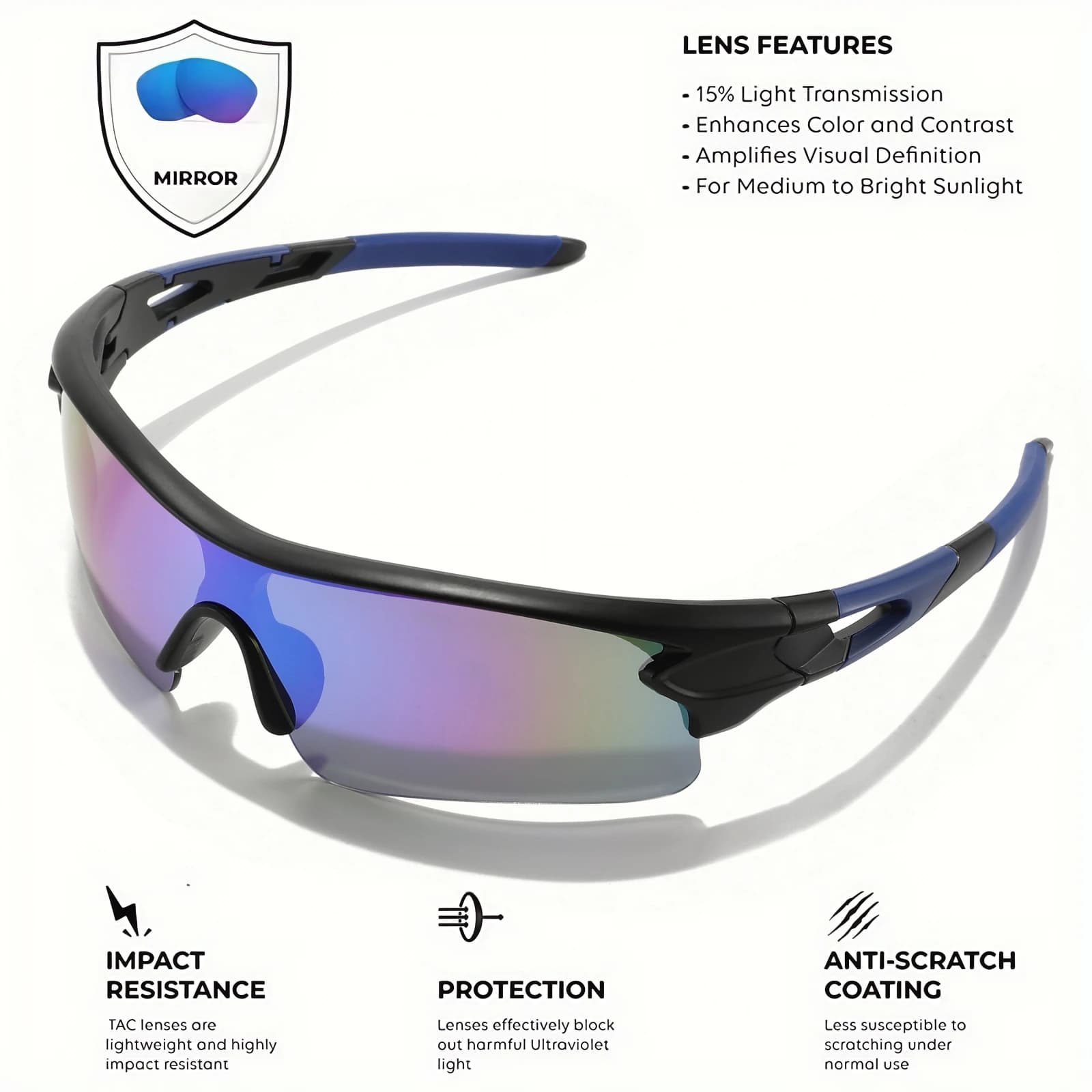 UV400 Protective Sports Eyewear Lightweight Wrap-Around Cycling Hiking New Full — image 4