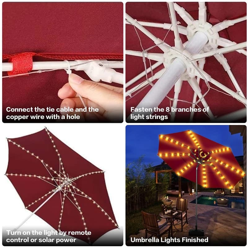 LED String Lights Patio Umbrella 8 Mode Remote Control Solar New Lighting with U — image 2