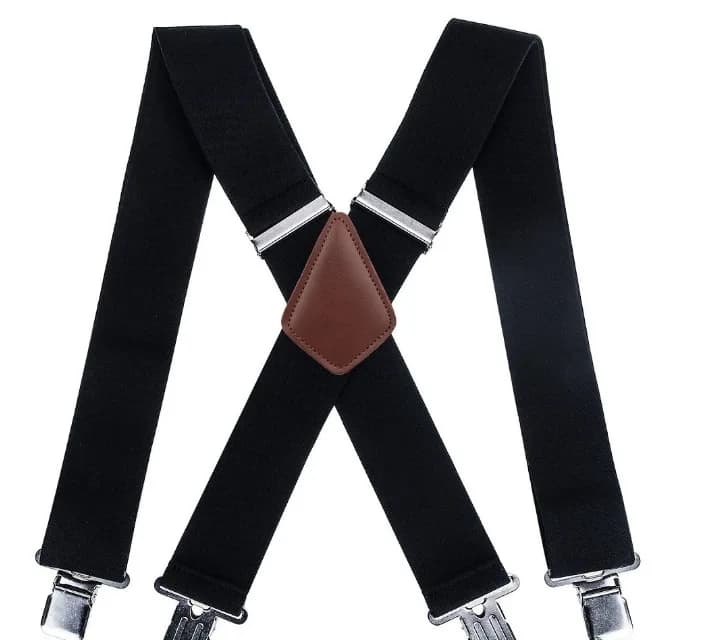 Men's Suspenders Braces 50mm Wide Elastic X-Shaped Four Clip Black — image 16