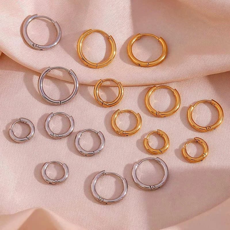Stainless Steel Round Hoop Earrings 2.5mm Gold Silver Classic for Women — image 5