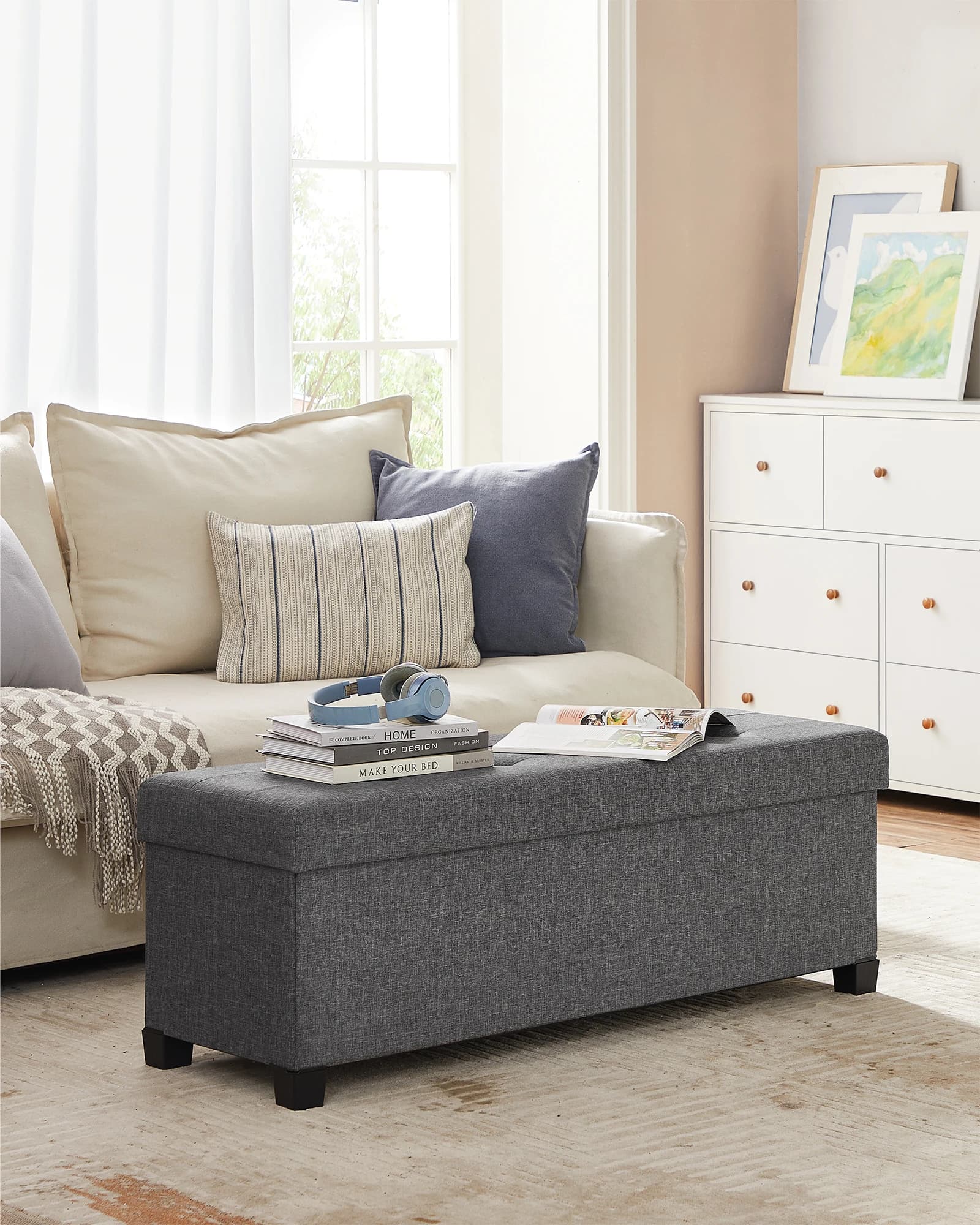 Storage Ottoman Bench Foldable Foot Rest End of Bed Chest New SONGMICS with Legs