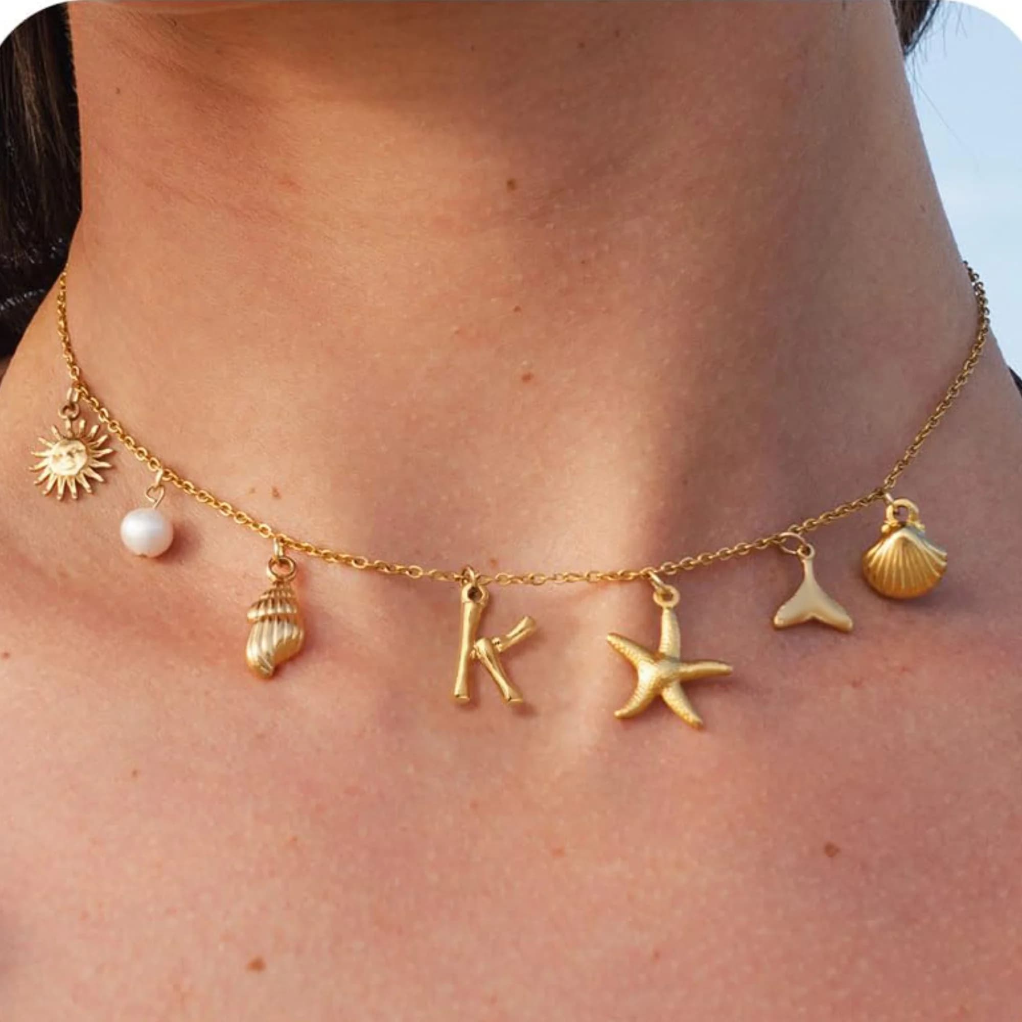 Starfish Shell Initial Necklace 18K Gold Plated Stainless Steel Waterproof — image 12