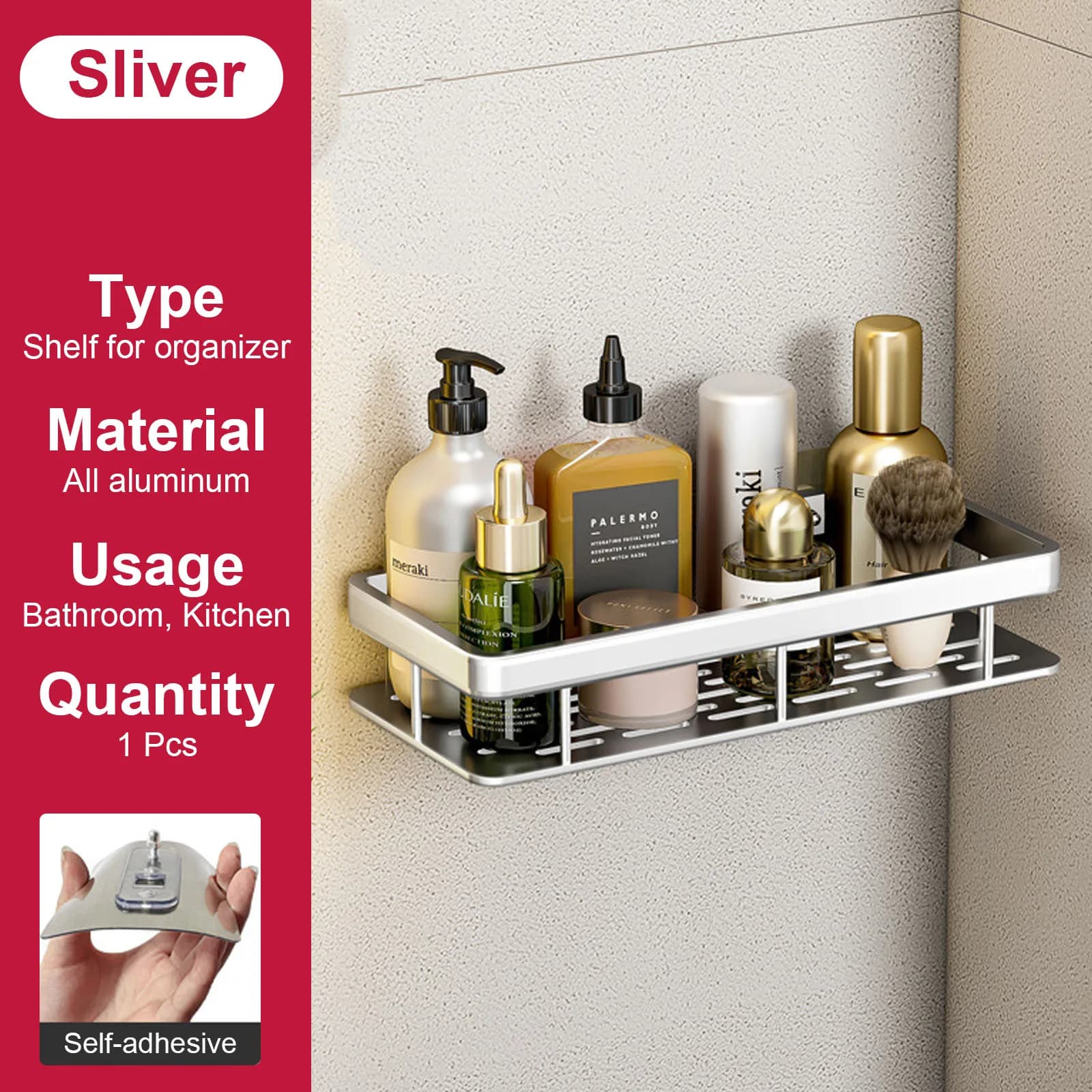 No Drill Shower Corner Shelf Wall Mounted Bathroom Rack for Shampoo Storage — image 17