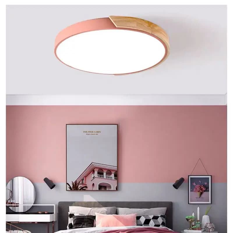 LED Ceiling Light Modern Chandelier Round Wood Fixture Living Room Bedroom — image 7