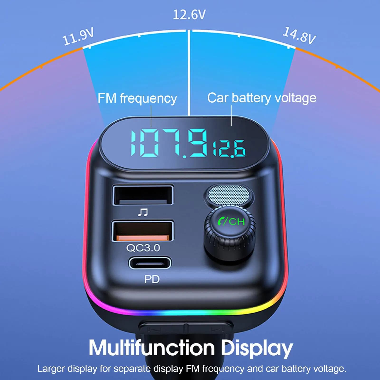 Bluetooth 5.0 FM Transmitter Car Charger Type-C QC3.0 USB Fast Charging — image 4